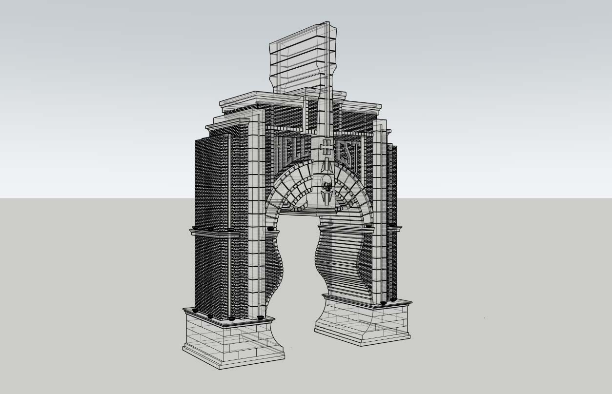 Décor Hellfest - Structure de l'arche guitare réalisée par Arcane Design
